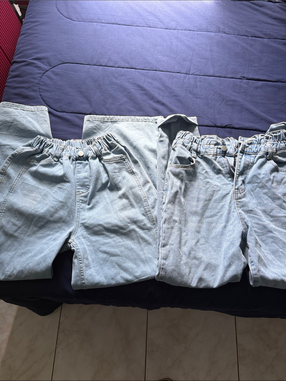 Light Blue Elastic Waist Denim Pants